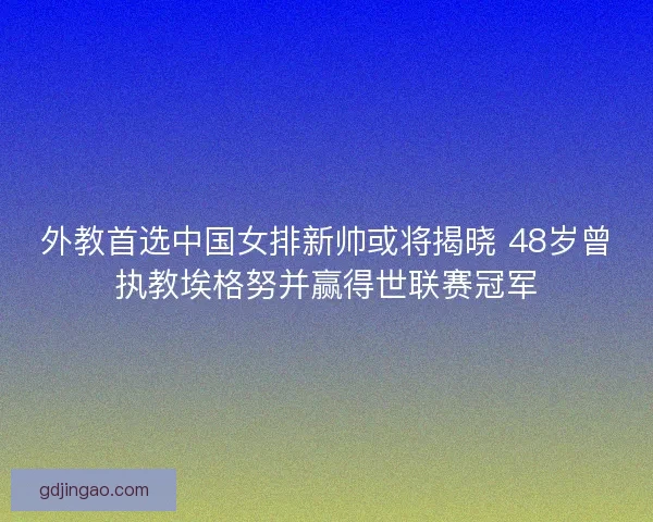 外教首选中国女排新帅或将揭晓 48岁曾执教埃格努并赢得世联赛冠军